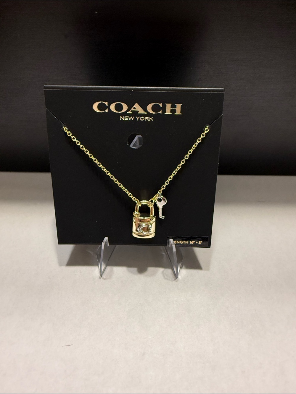 NWT Coach Signature Padlock & Silver Key Enamel Necklace Gold Tone Logo C - Picture 3 of 4